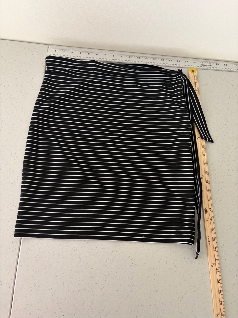 LOFT Black and White Striped Side-Tie Mini Skirt